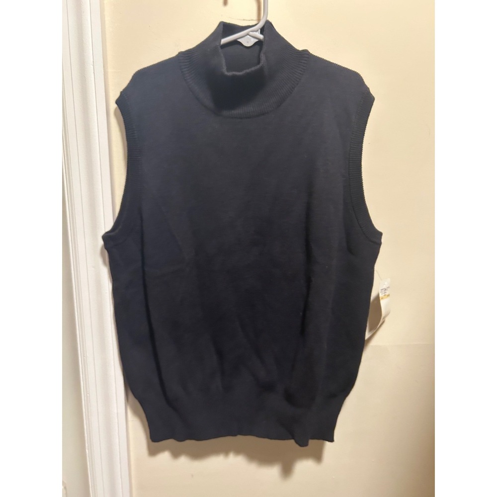Vtg w/Tags Evan Picone Women's Sz Medium Navy Sleeveless Mock Turtleneck Sweater
